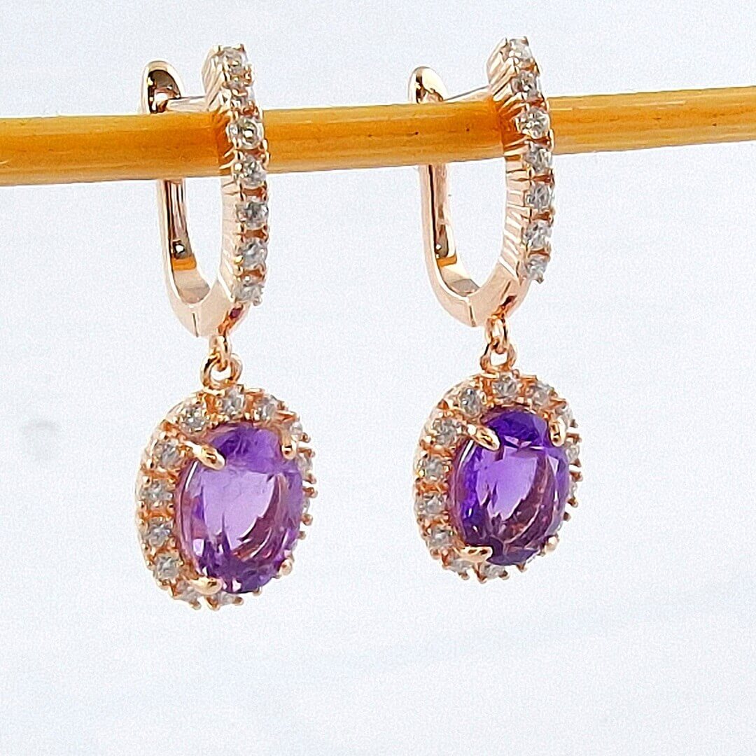 Amethyst & Moissanite Earrings 925 Silver Gold-plated - SOPHYGEMS