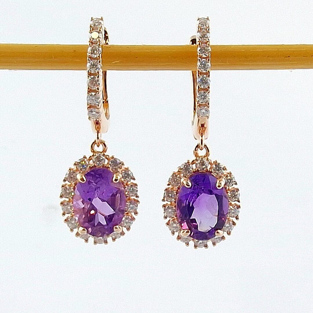 Amethyst & Moissanite Earrings 925 Silver Gold-plated - SOPHYGEMS