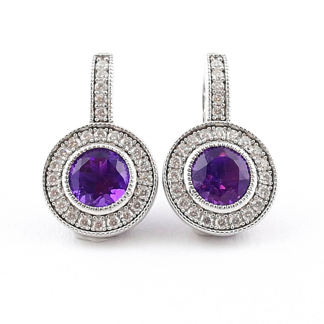 Amethyst & Moissanite Earrings 925 Sterling Silver - SOPHYGEMS