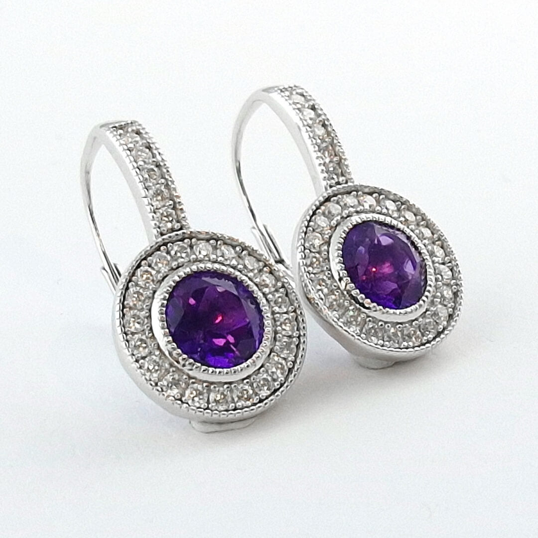 Amethyst & Moissanite Earrings 925 Sterling Silver - SOPHYGEMS