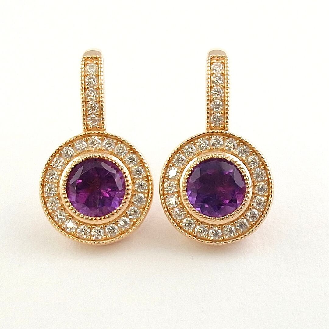 Amethyst & Moissanite Silver Earrings 14K Gold-plated - SOPHYGEMS