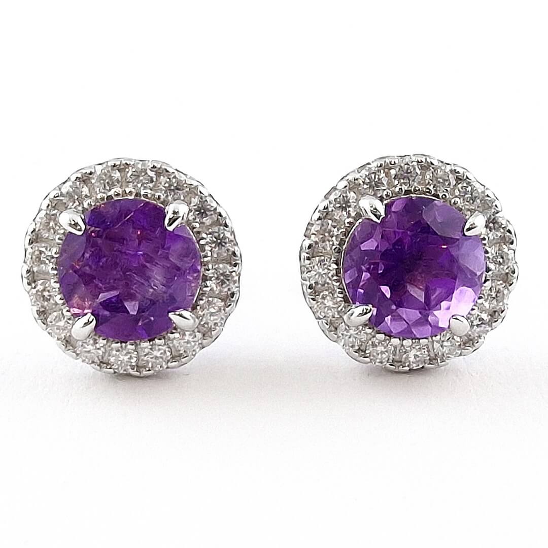 Amethyst & Moissanite Stud Earings 925 Sterling Silver - SOPHYGEMS