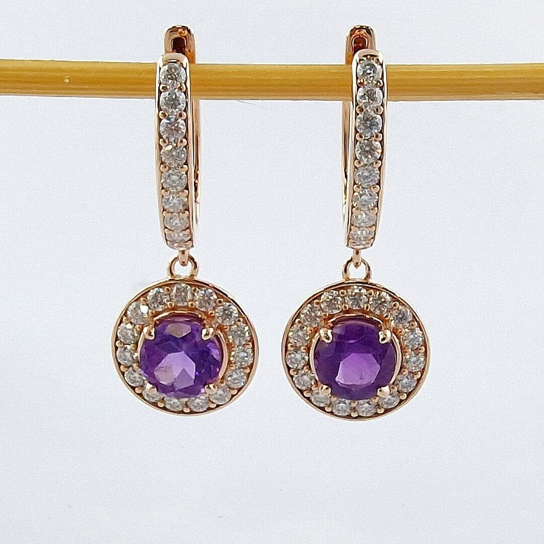 Amethyst & Moissanites 14K Gold-plated Silver Earrings - SOPHYGEMS