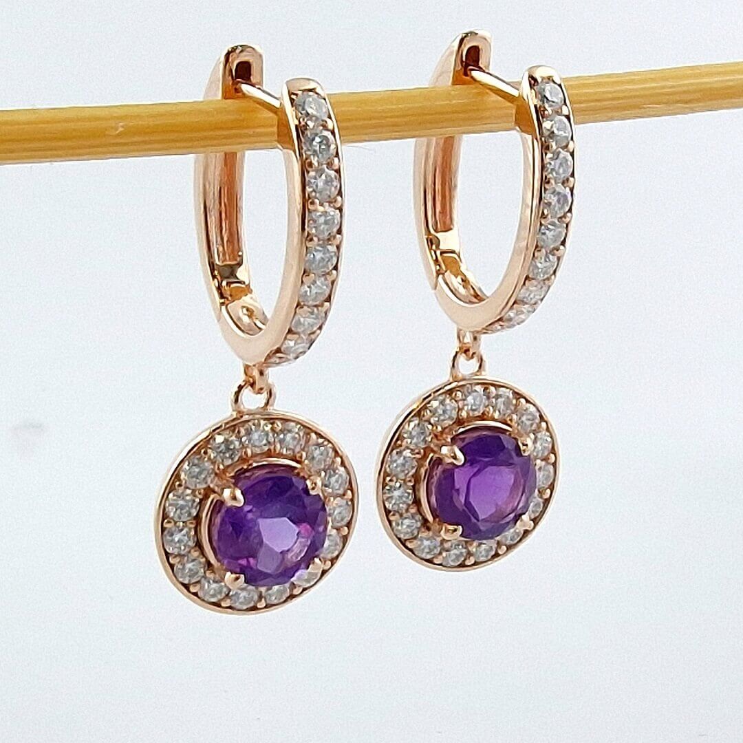 Amethyst & Moissanites 14K Gold-plated Silver Earrings - SOPHYGEMS