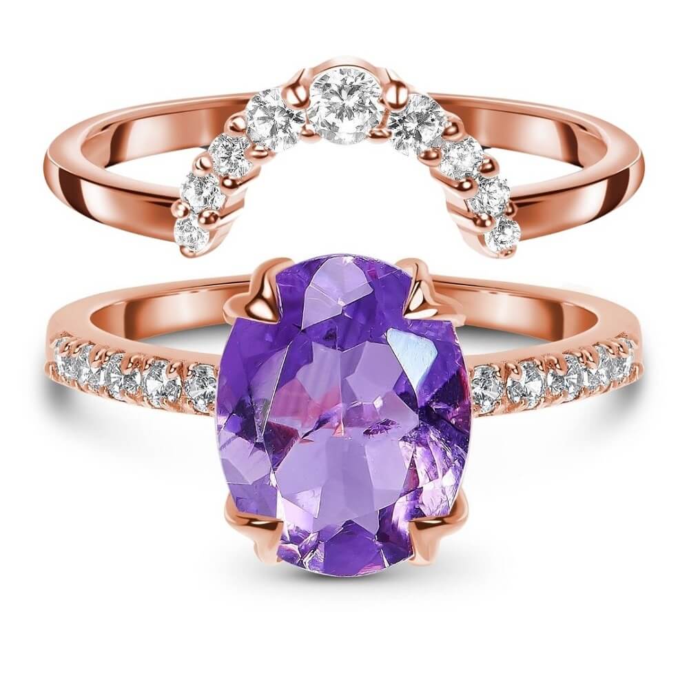 Amethyst & Moissanites 14K Rose Gold Vermeil Ring Bundle - SOPHYGEMS