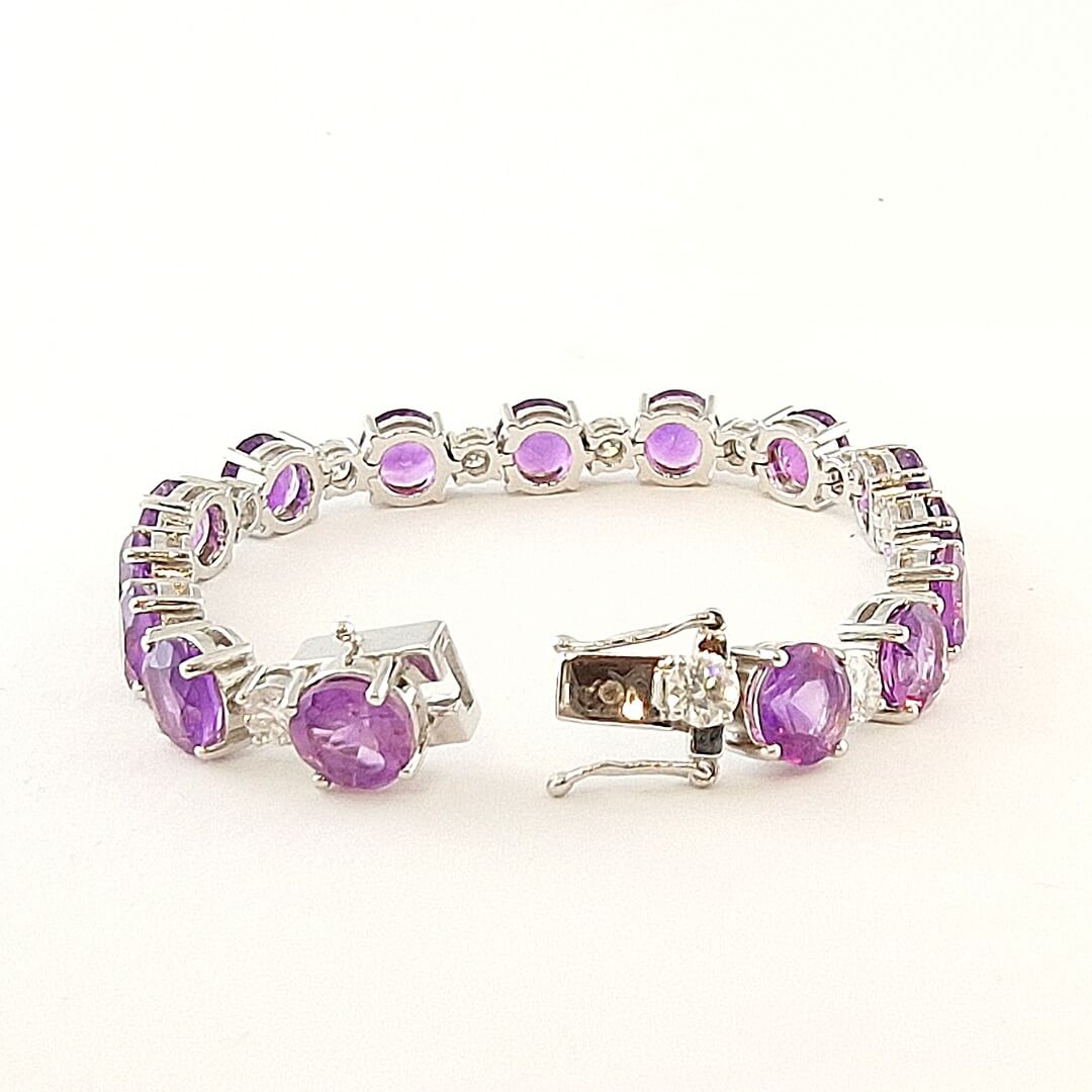 Amethyst Moissanites 925 Silver Tennis Bracelet - SOPHYGEMS