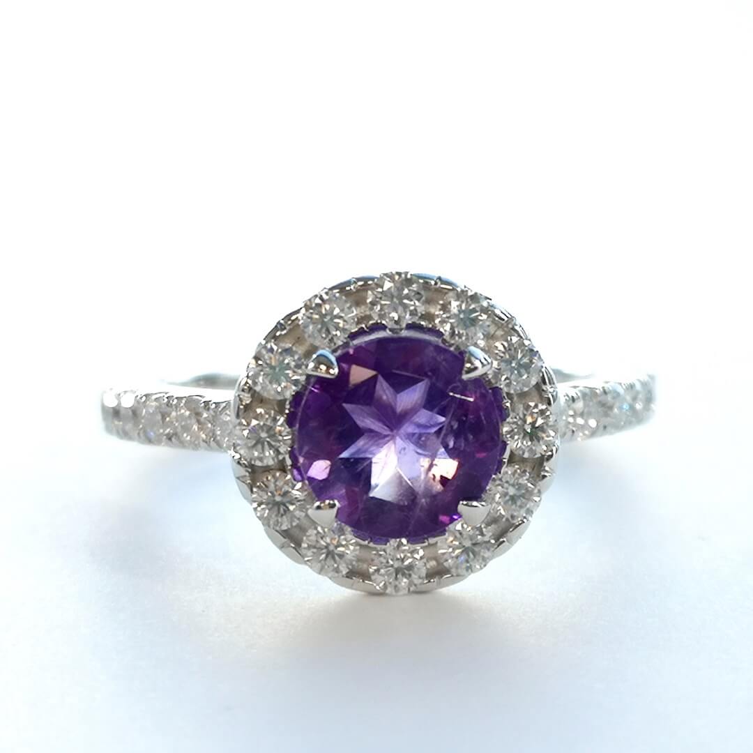 Amethyst & Moissanites Platinum-plated Silver Ring - SOPHYGEMS