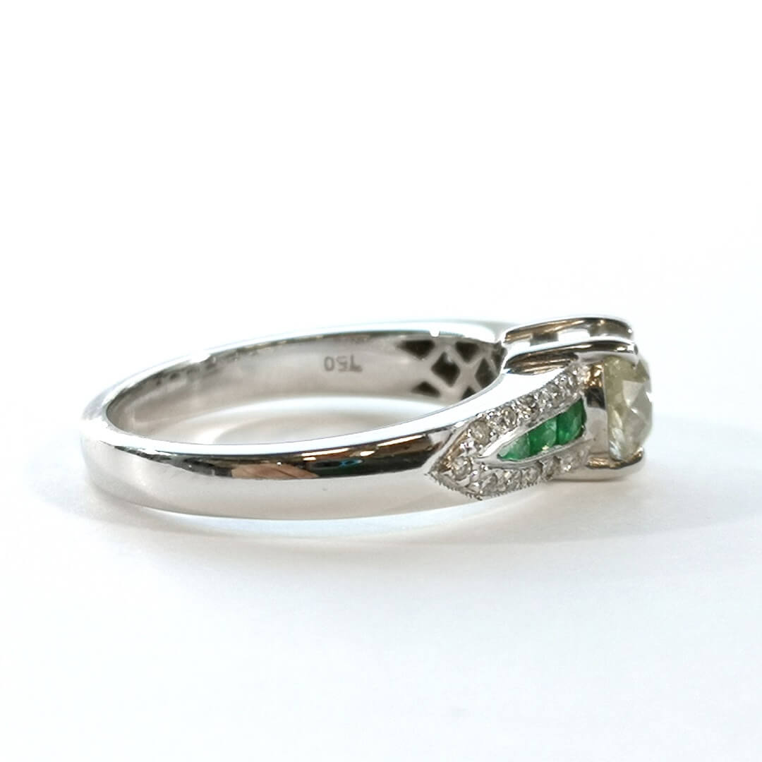 Antique Diamond & Emeralds 18K White Gold Ring - SOPHYGEMS