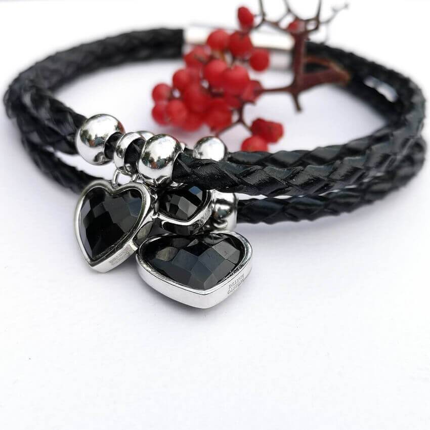 Balck Leather Bracelet Silver 925 Black Onyx - SOPHYGEMS