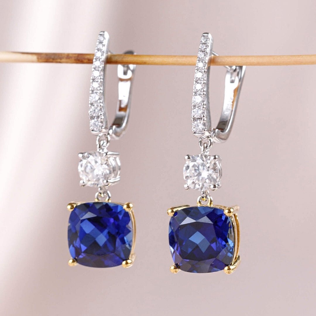 Blue Sapphire & Moissanites Fashion Silver Earrings - SOPHYGEMS