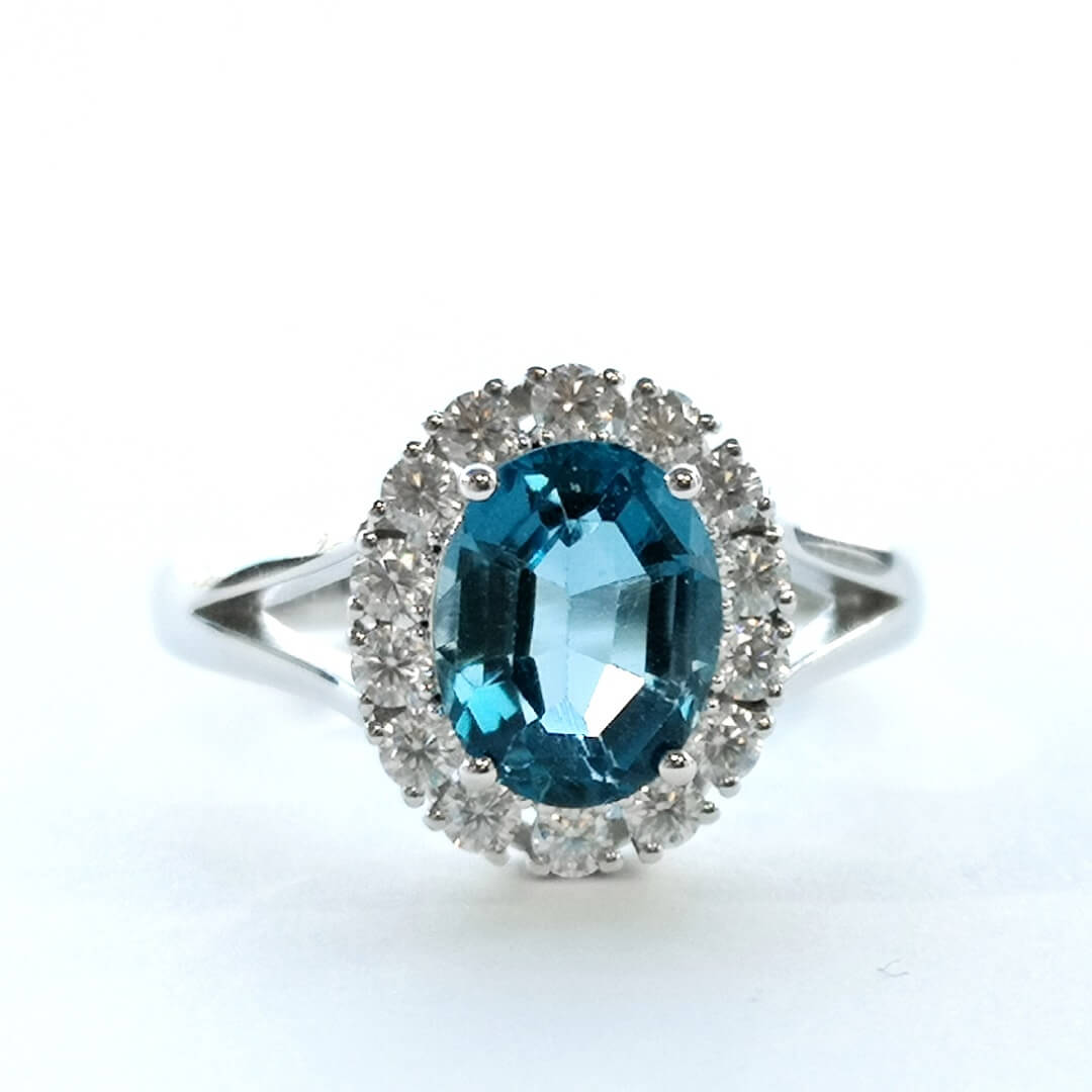 Blue Topaz Moissanite 925 Sterling Silver Ring - SOPHYGEMS