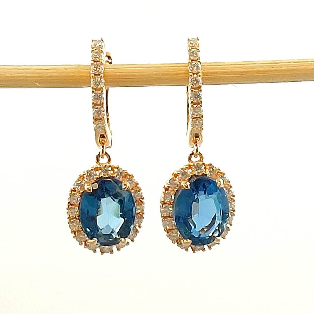 Blue Topaz & Moissanite Earrings 14K Gold-plated Silver - SOPHYGEMS