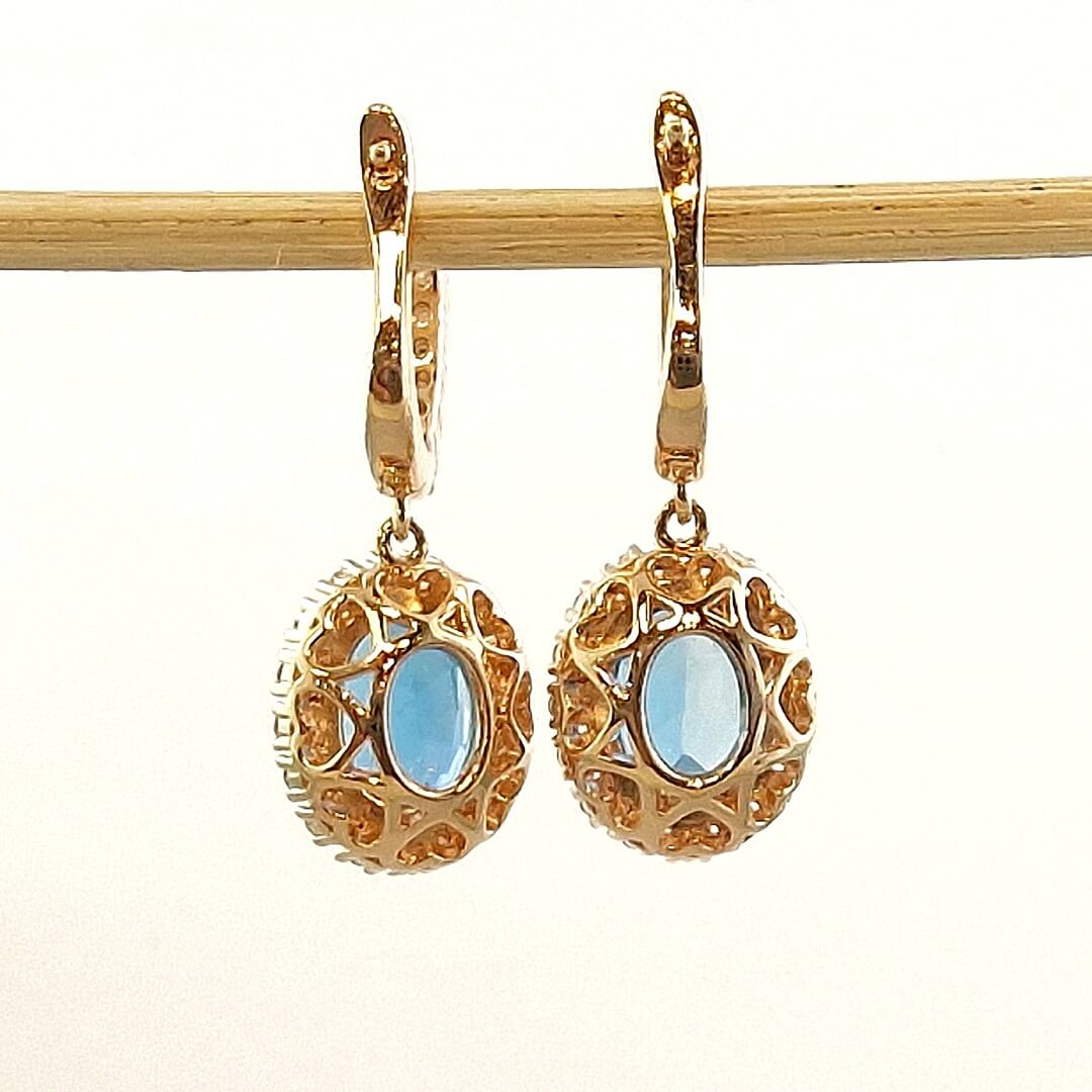 Blue Topaz & Moissanite Earrings 14K Gold-plated Silver - SOPHYGEMS