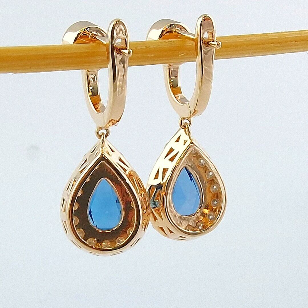 Blue Topaz & Moissanite Earrings 14K Gold-plated Silver 925 - SOPHYGEMS