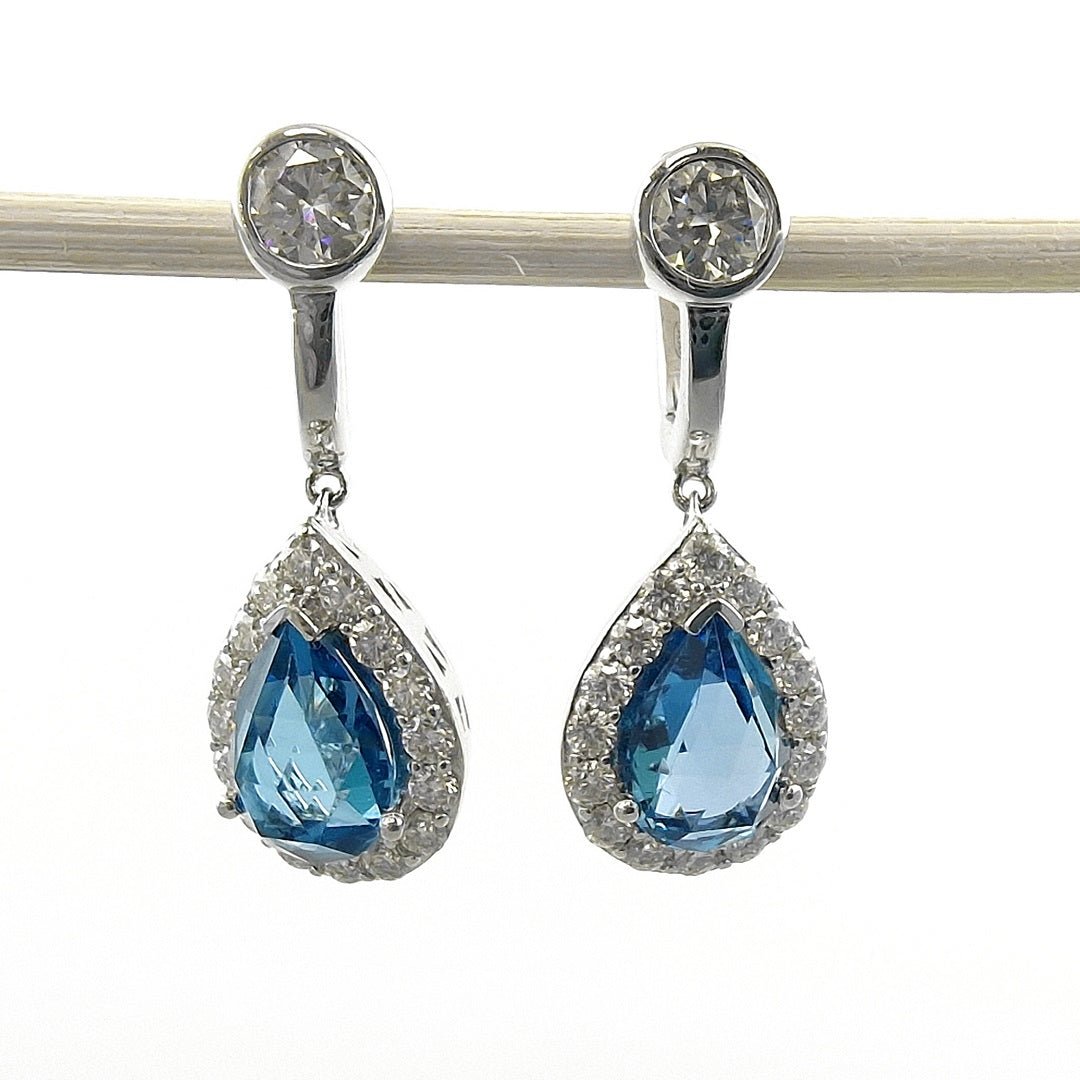 Blue Topaz & Moissanite Earrings Platinum-plated Silver - SOPHYGEMS