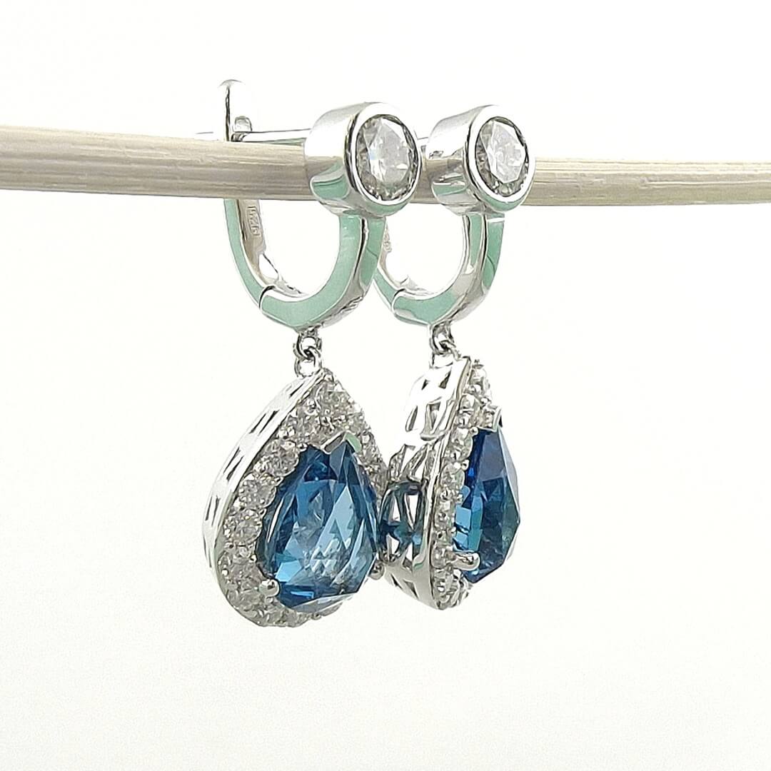 Blue Topaz & Moissanite Earrings Platinum-plated Silver - SOPHYGEMS