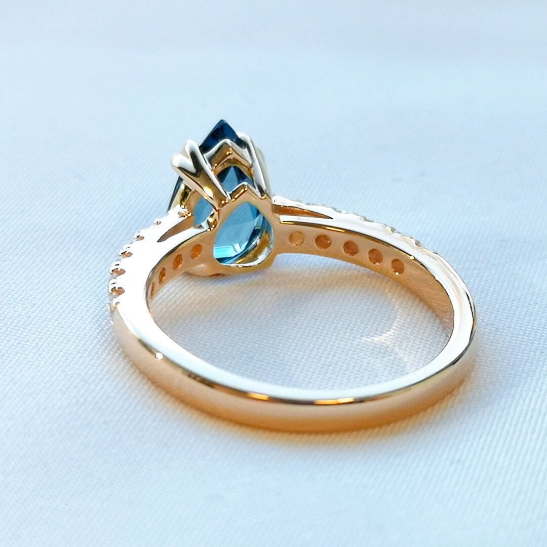 Blue Topaz & Moissanite Ring 14K Yellow Gold Vermeil - SOPHYGEMS