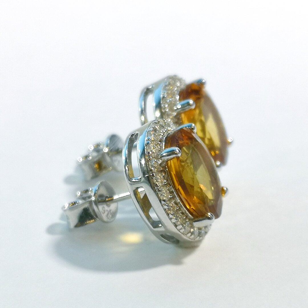 Citrine and Moissanites Halo Earrings 925 Sterling Silver - SOPHYGEMS