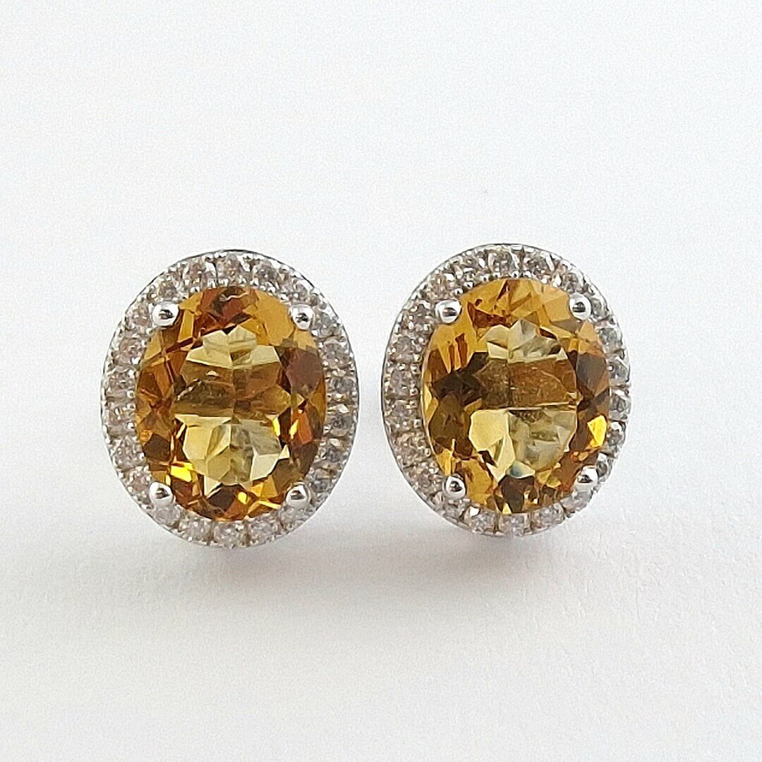 Citrine and Moissanites Halo Earrings 925 Sterling Silver - SOPHYGEMS