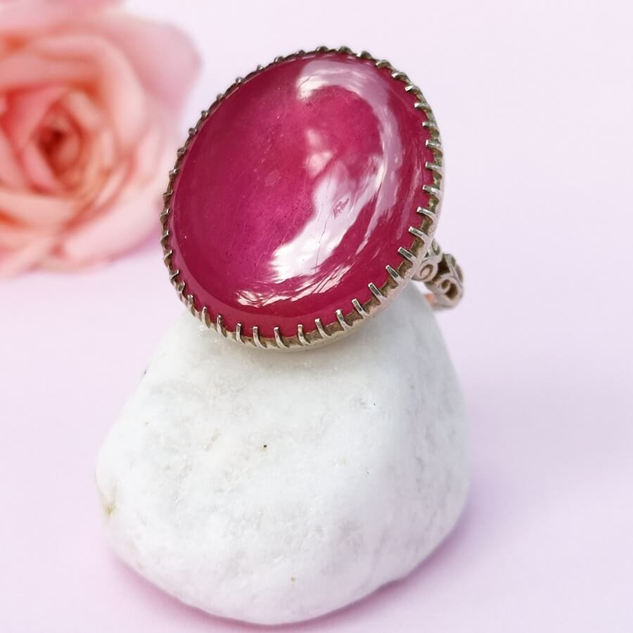 Crimson Ruby Sterling Silver Ring Art Deco - SOPHYGEMS