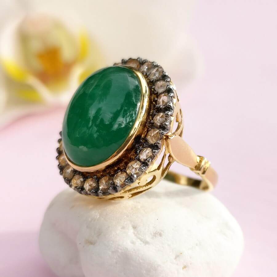 Emerald 4ct and Diamonds 14K Gold Ring - SOPHYGEMS