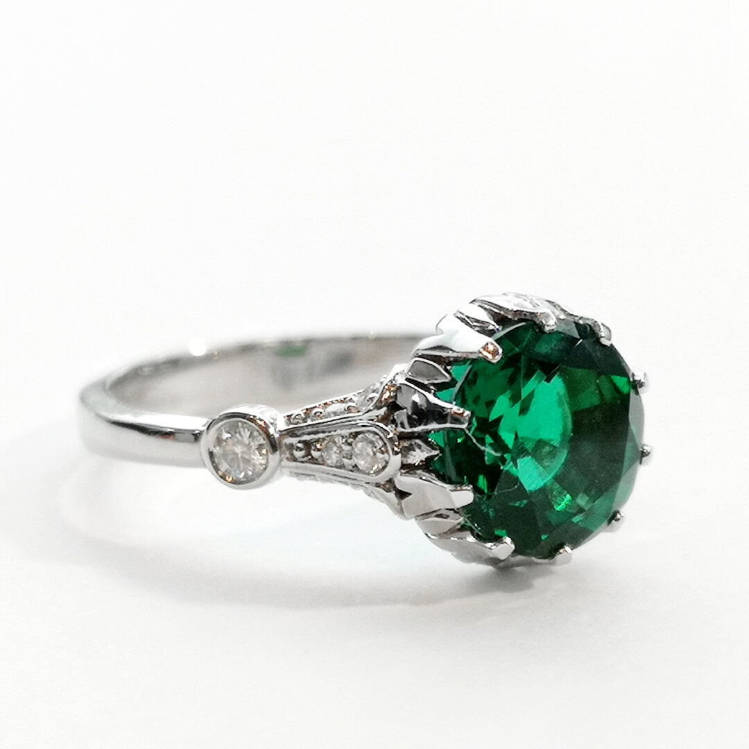 Emerald and Moissanite White Gold Ring - SOPHYGEMS