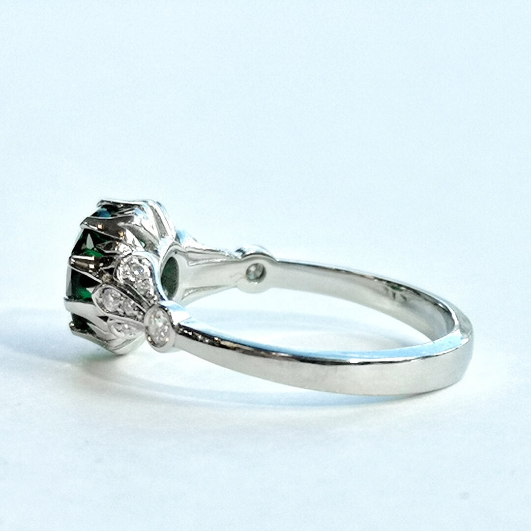 Emerald and Moissanite White Gold Ring - SOPHYGEMS