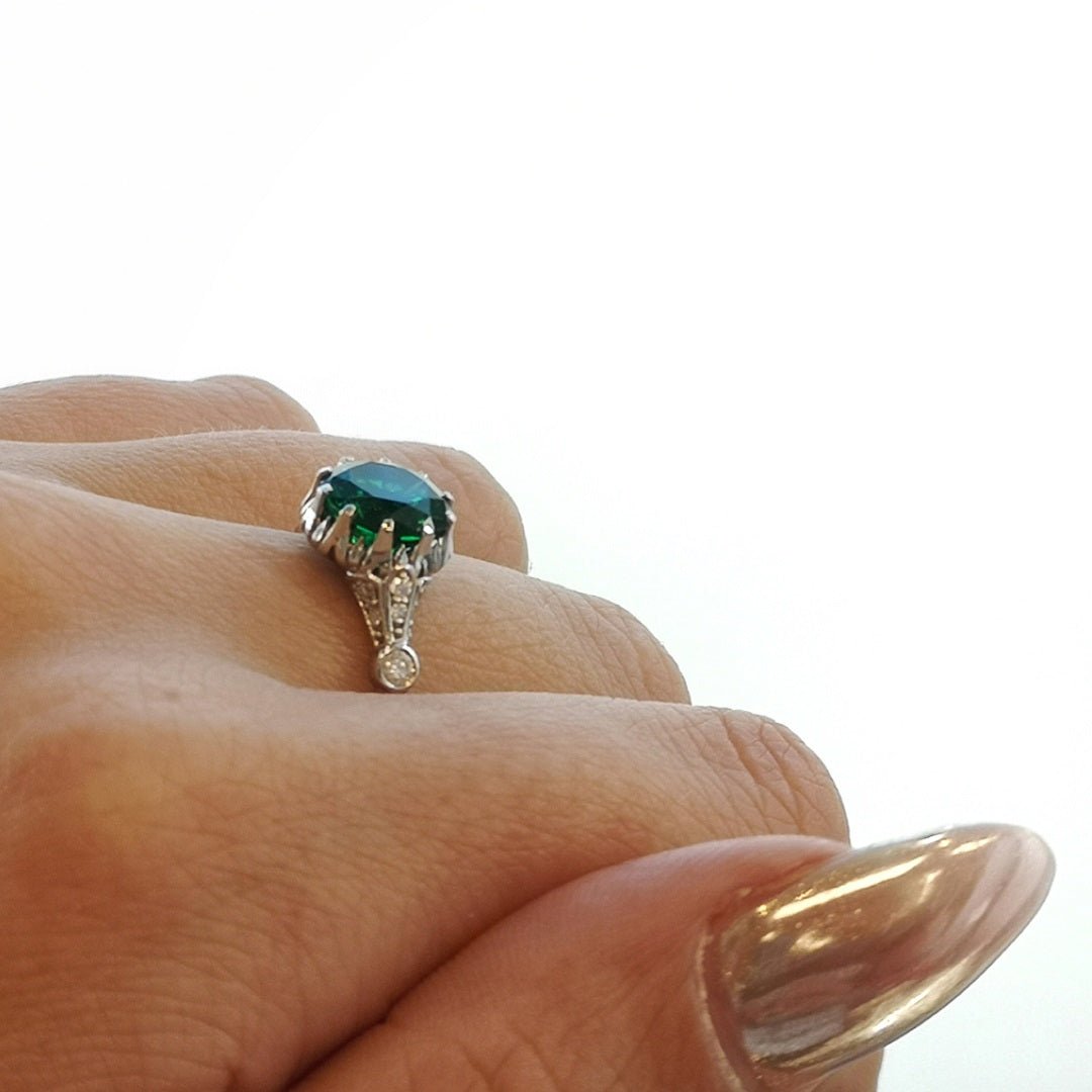 Emerald & Moissanite White Gold Ring - SOPHYGEMS