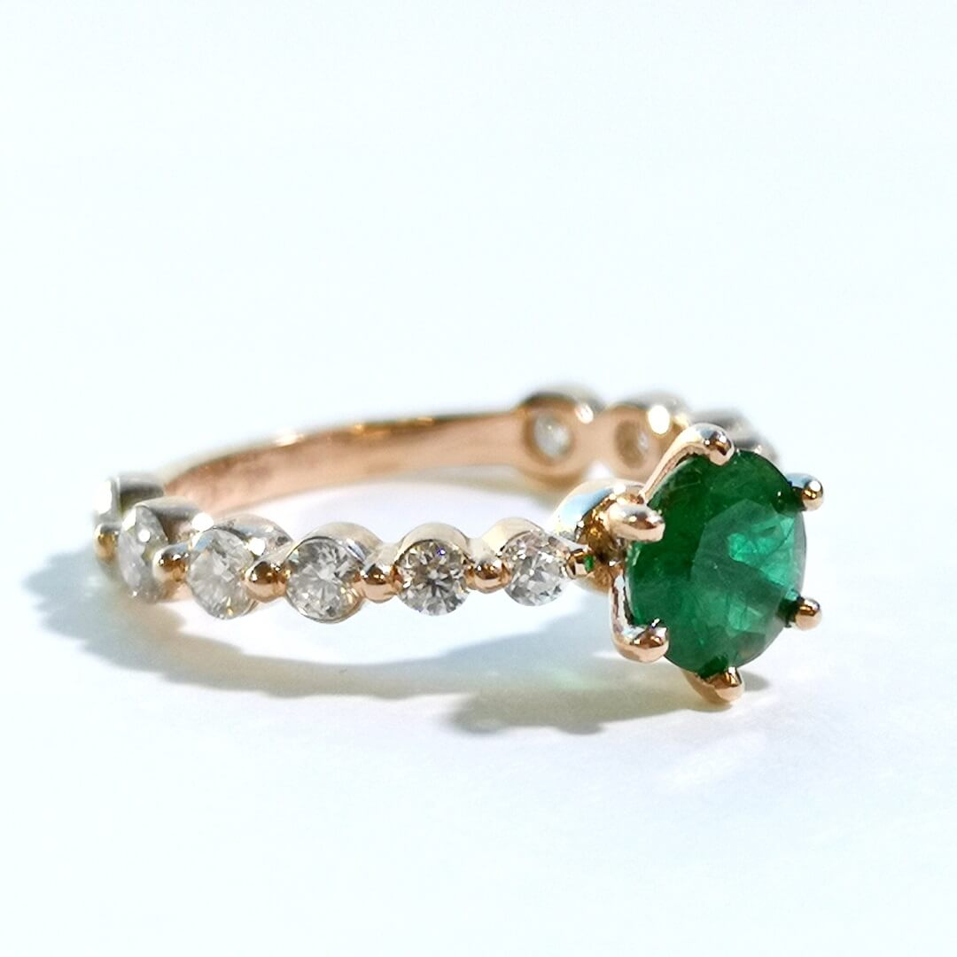 Emerald & Moissanites Gold Engagement Ring - SOPHYGEMS