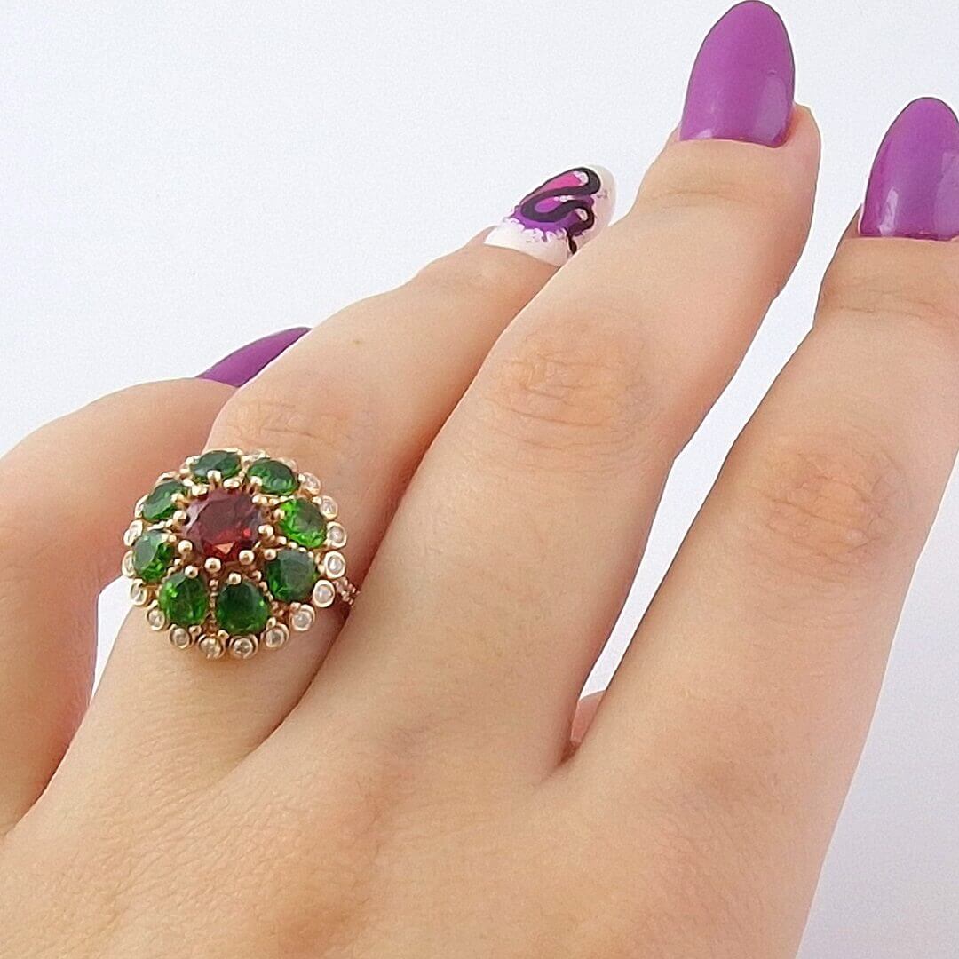 Garnet Green Chromdiopside Rose Gold Ring - SOPHYGEMS