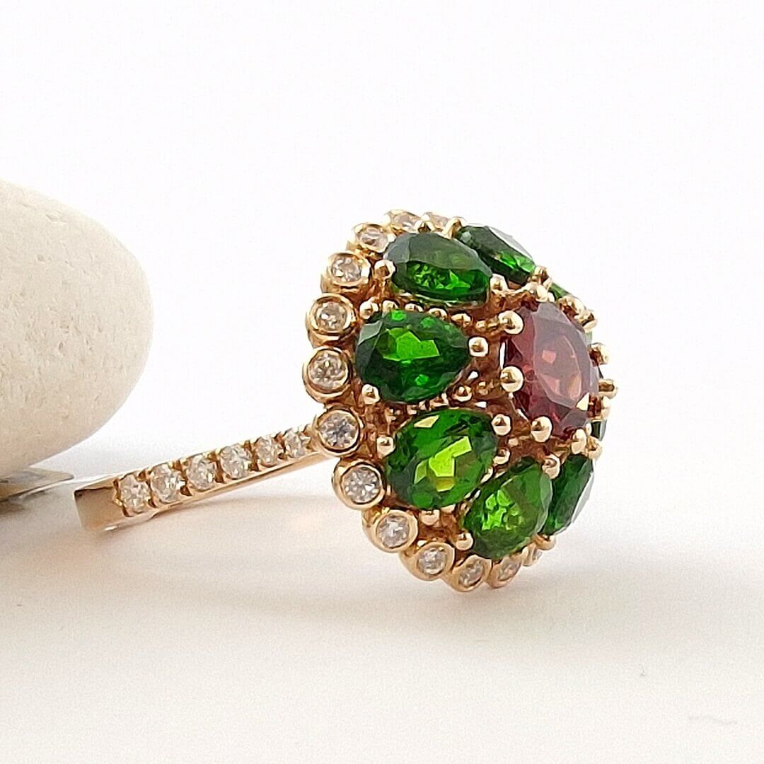 Garnet Green Chromdiopside Rose Gold Ring - SOPHYGEMS