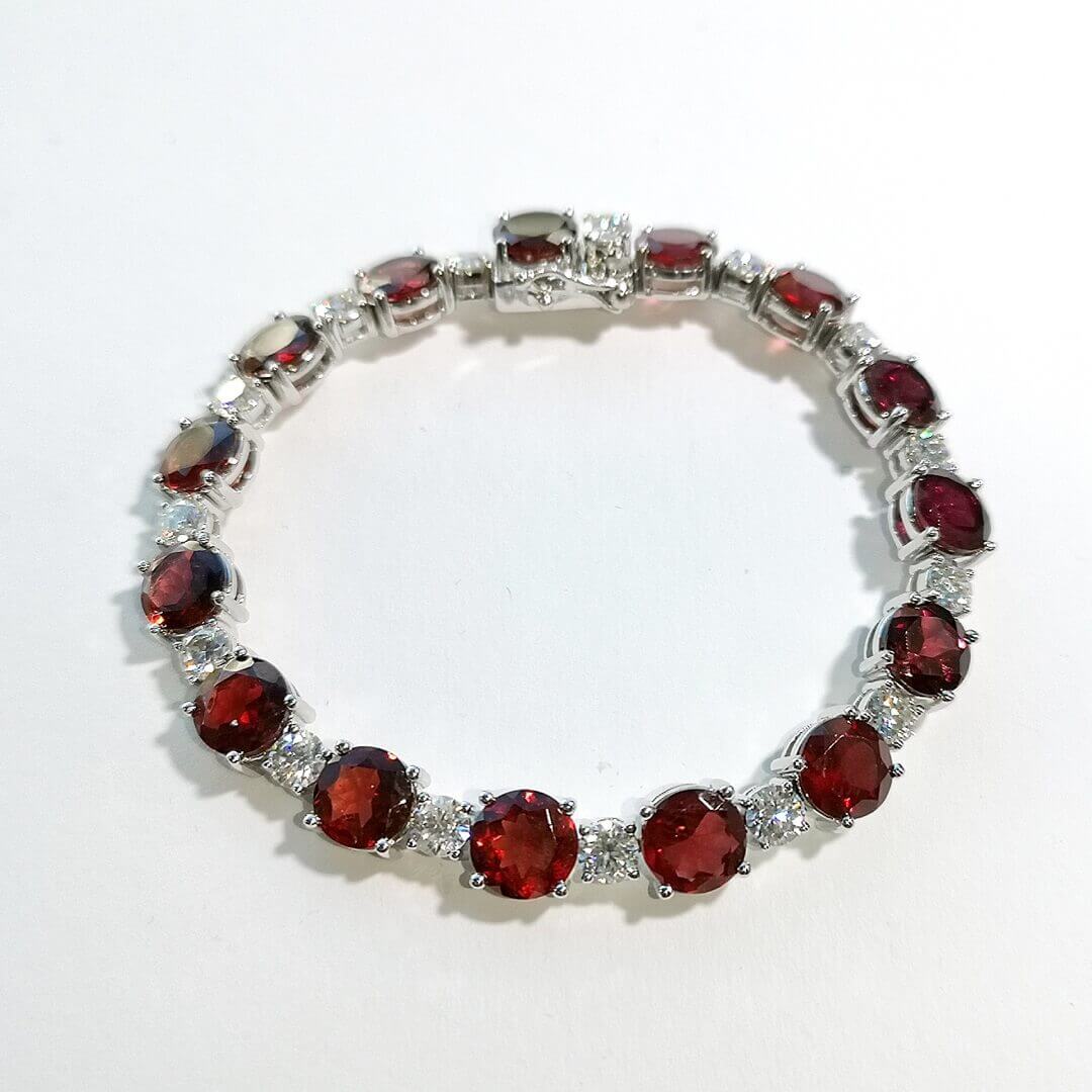 Garnet & Moissanite 925 Silver Tennis Bracelet - SOPHYGEMS