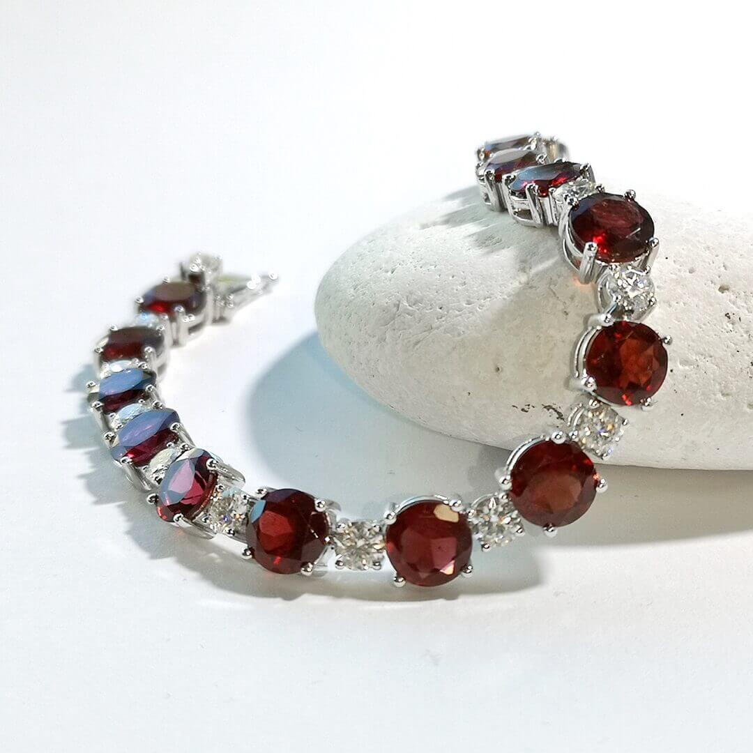 Garnet & Moissanite 925 Silver Tennis Bracelet - SOPHYGEMS