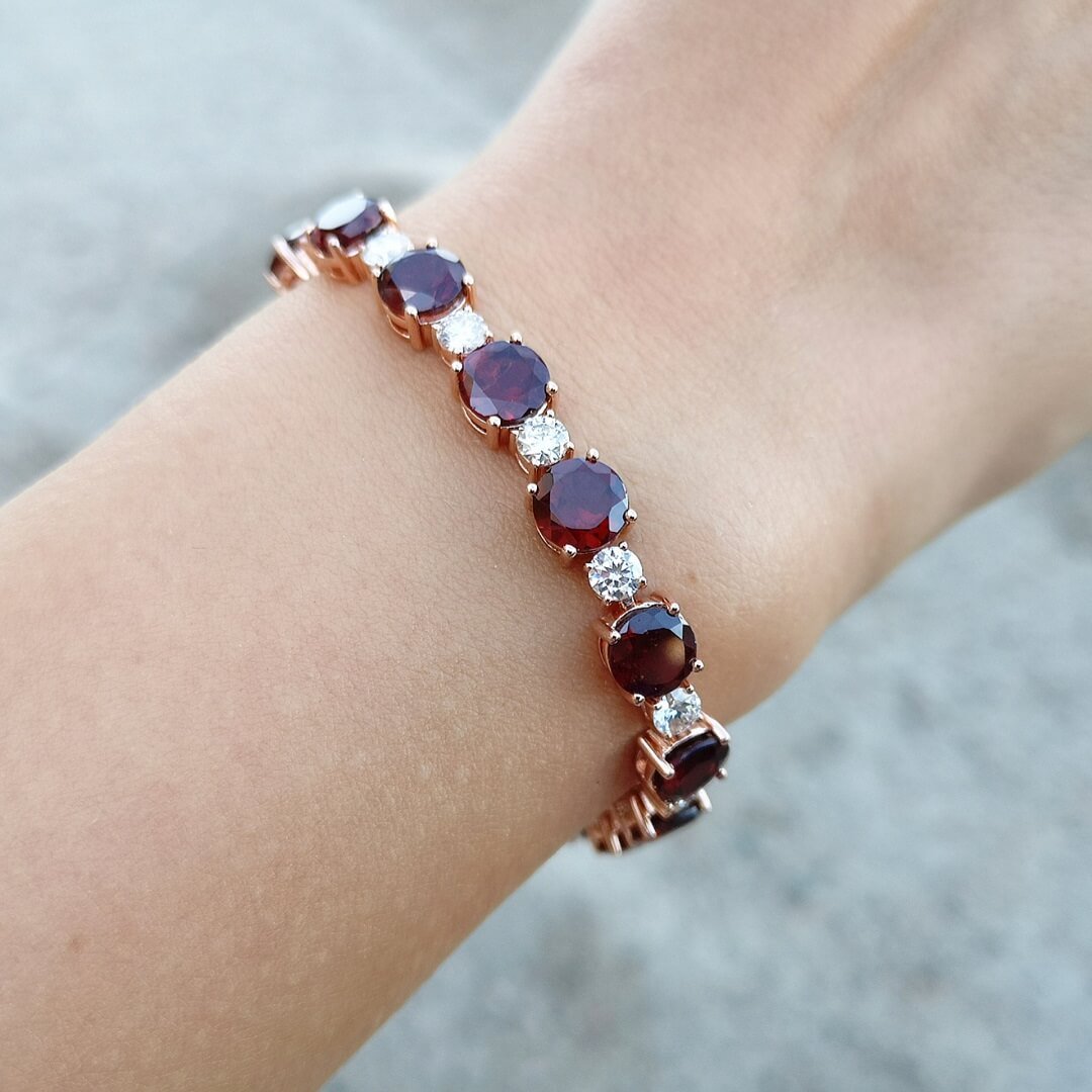 Garnet & Moissanite Bracelet Gold Vermeil 14K - SOPHYGEMS