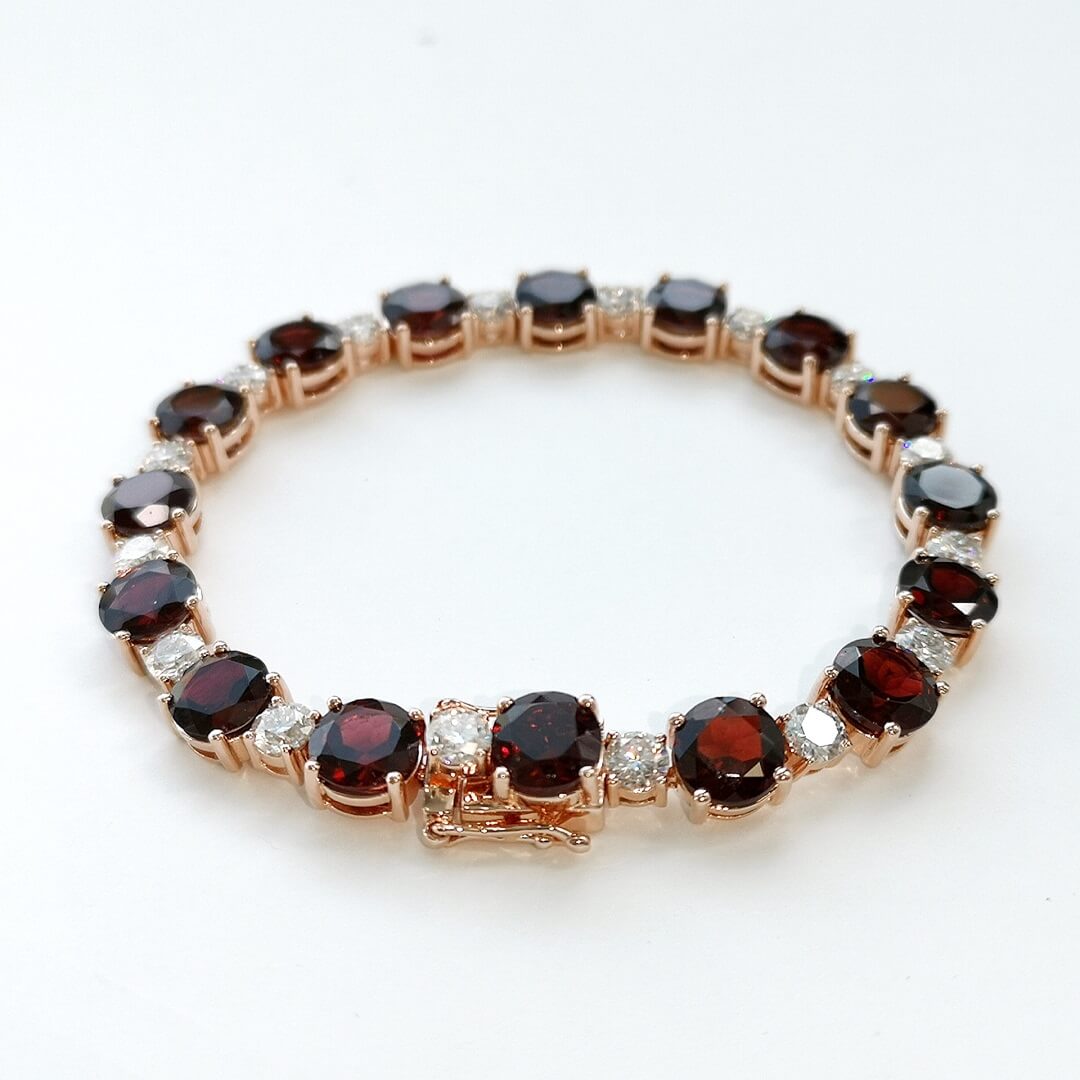 Garnet & Moissanite Bracelet Gold Vermeil 14K - SOPHYGEMS