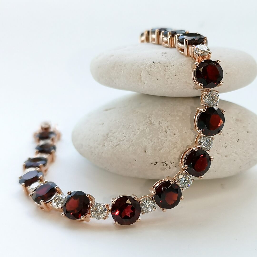 Garnet & Moissanite Bracelet Gold Vermeil 14K - SOPHYGEMS