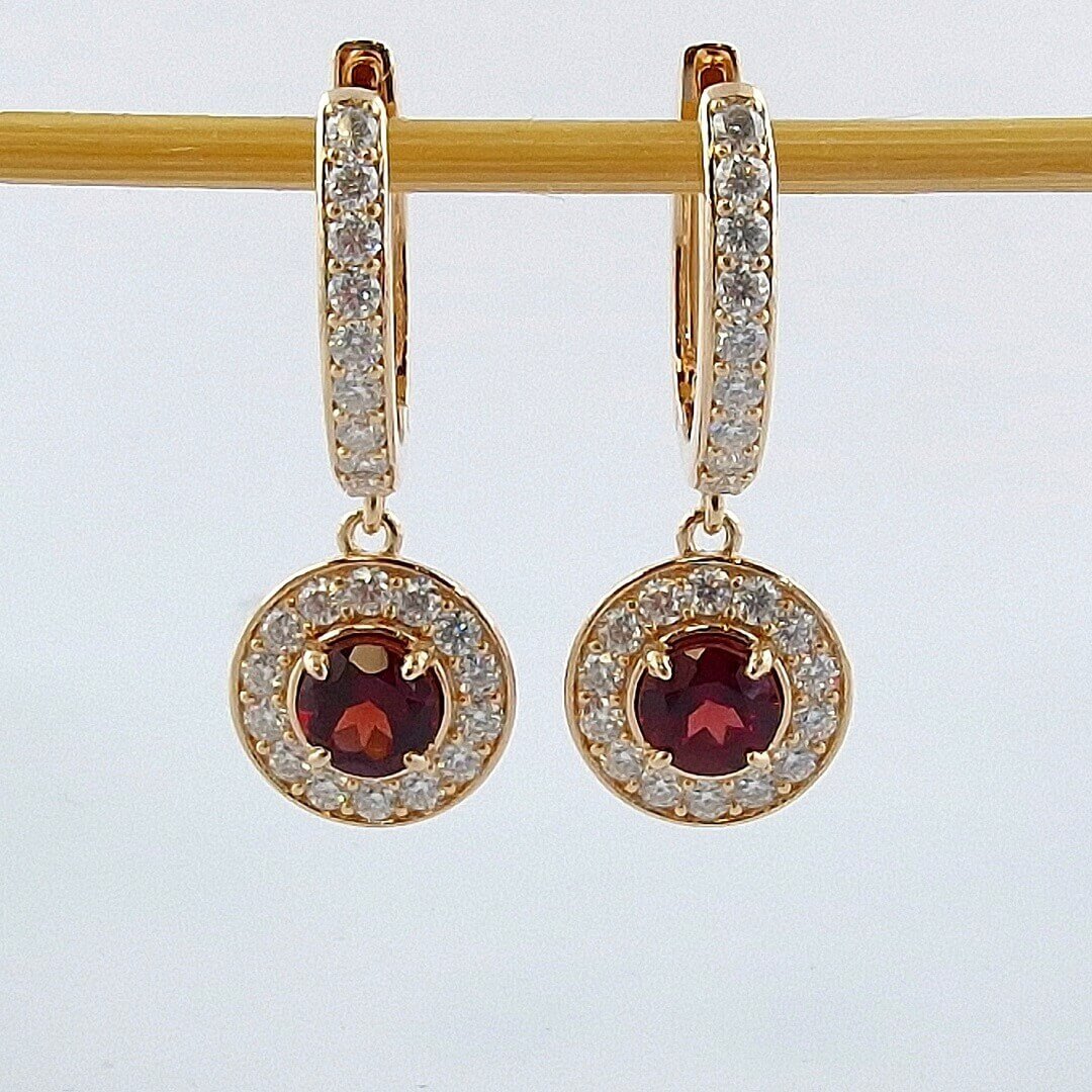 Garnet & Moissanite Earrings 14K Gold-plated Silver Earrings - SOPHYGEMS