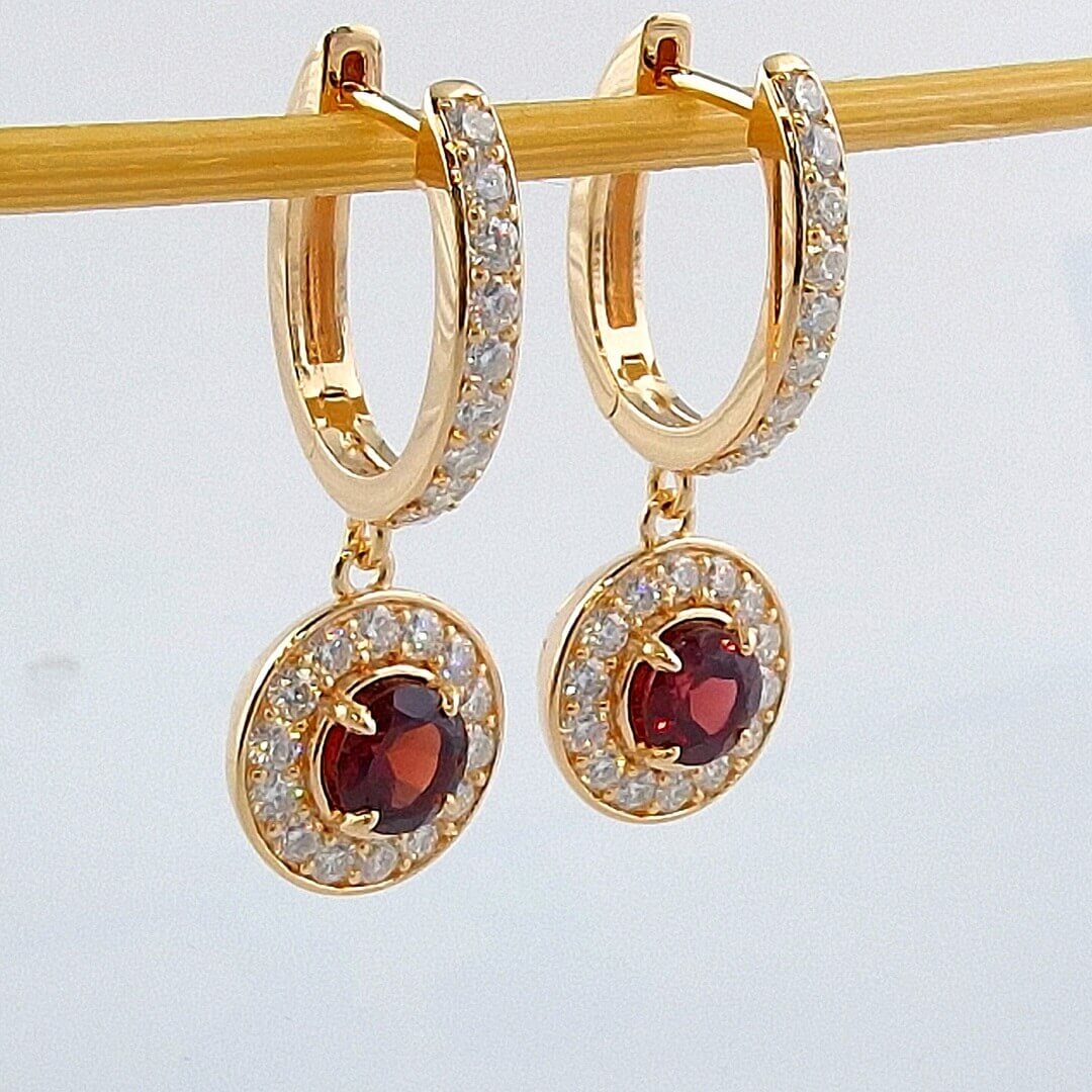 Garnet & Moissanite Earrings 14K Gold-plated Silver Earrings - SOPHYGEMS