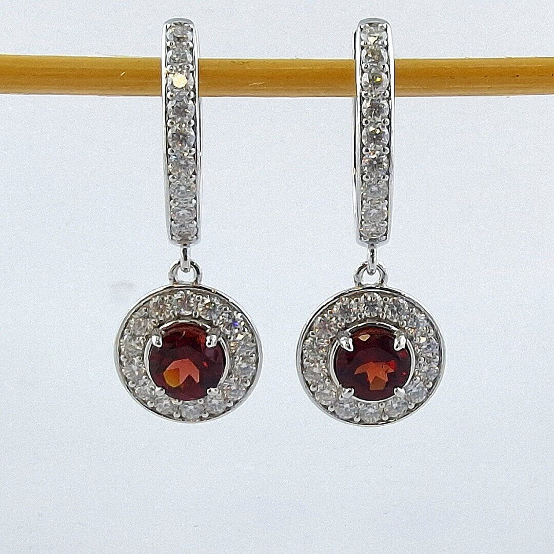 Garnet & Moissanite Earrings 925 Silver Platinum-plated - SOPHYGEMS