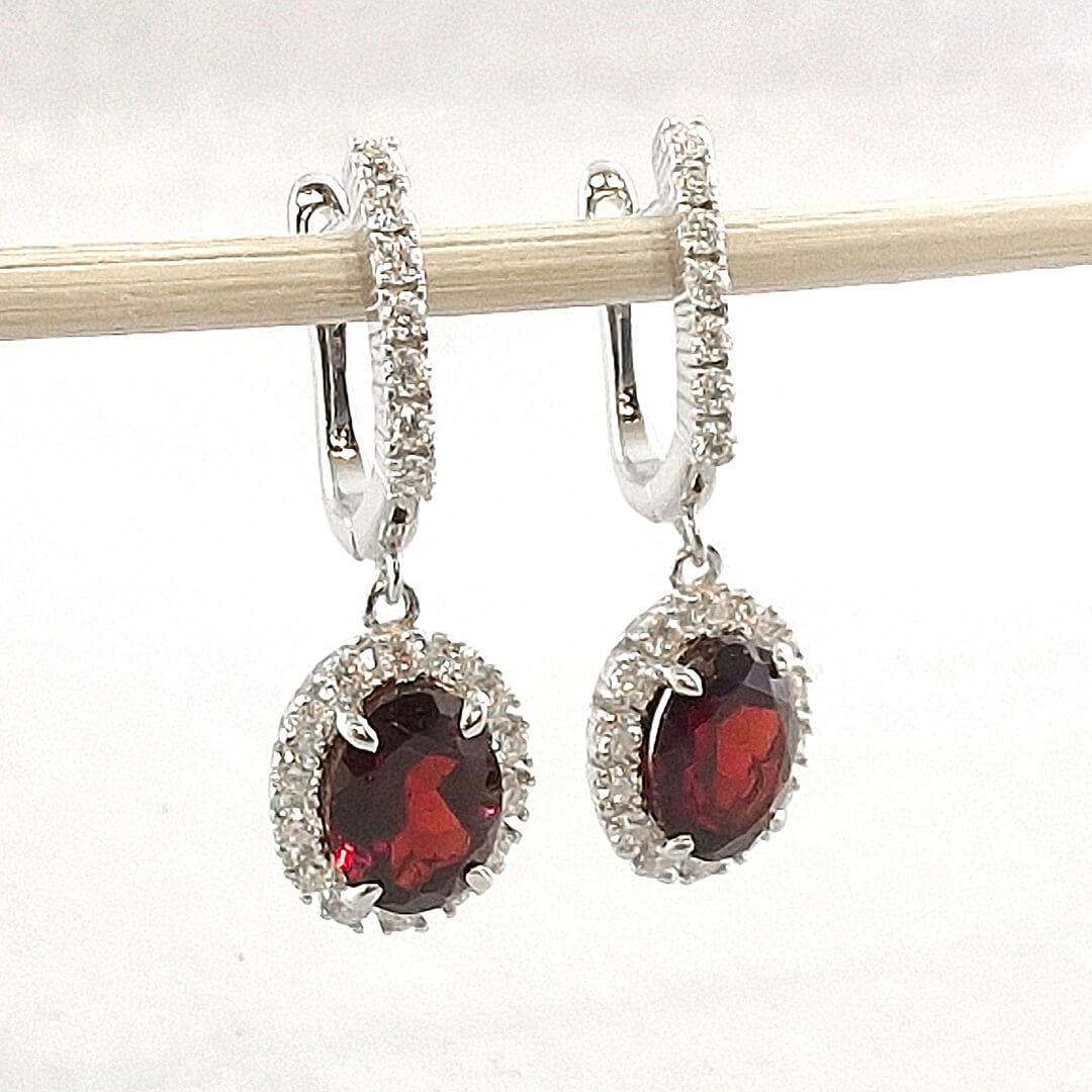 Garnet & Moissanite Earrings 925 Sterling Silver - SOPHYGEMS