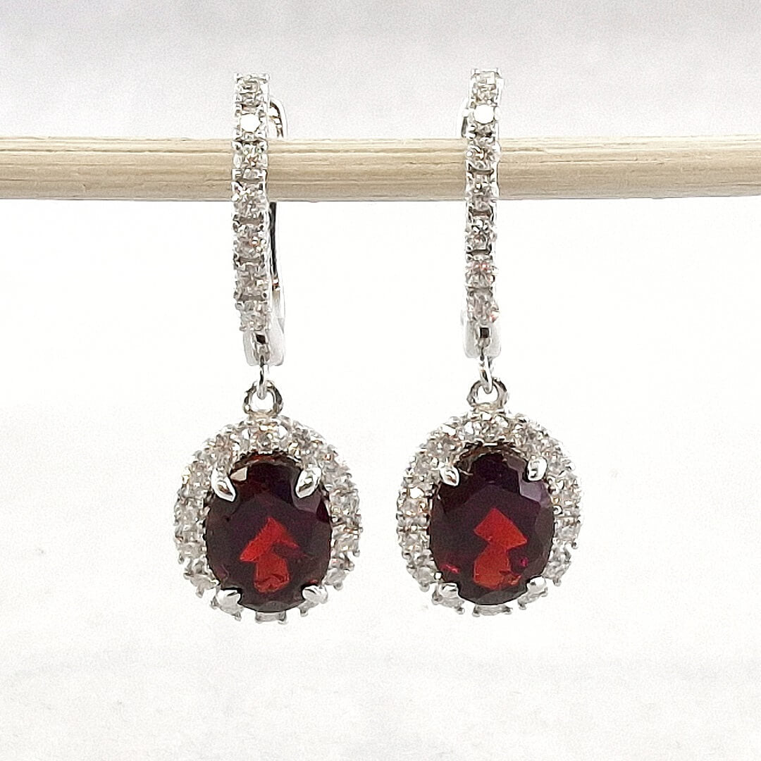 Garnet & Moissanite Earrings 925 Sterling Silver - SOPHYGEMS