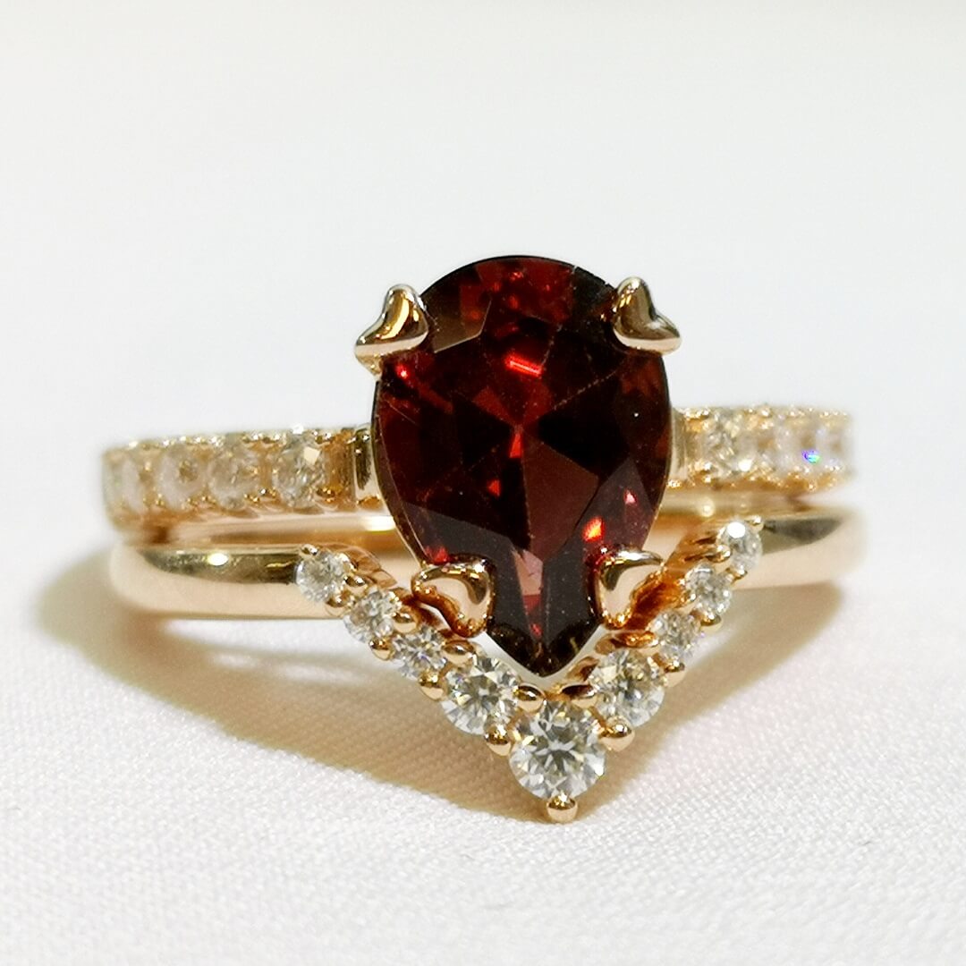 Garnet & Moissanites 14K Rose Gold Vermeil Ring Bundle - SOPHYGEMS