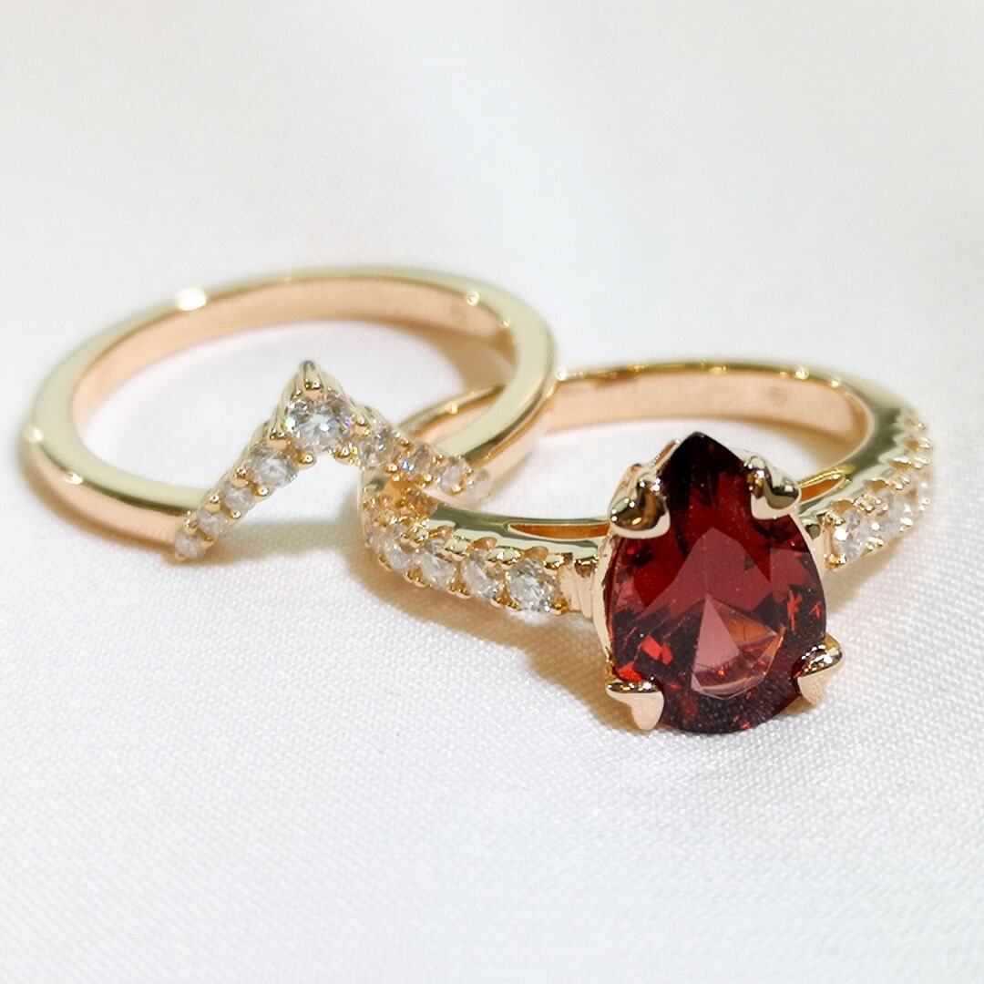 Garnet & Moissanites 14K Rose Gold Vermeil Ring Bundle - SOPHYGEMS