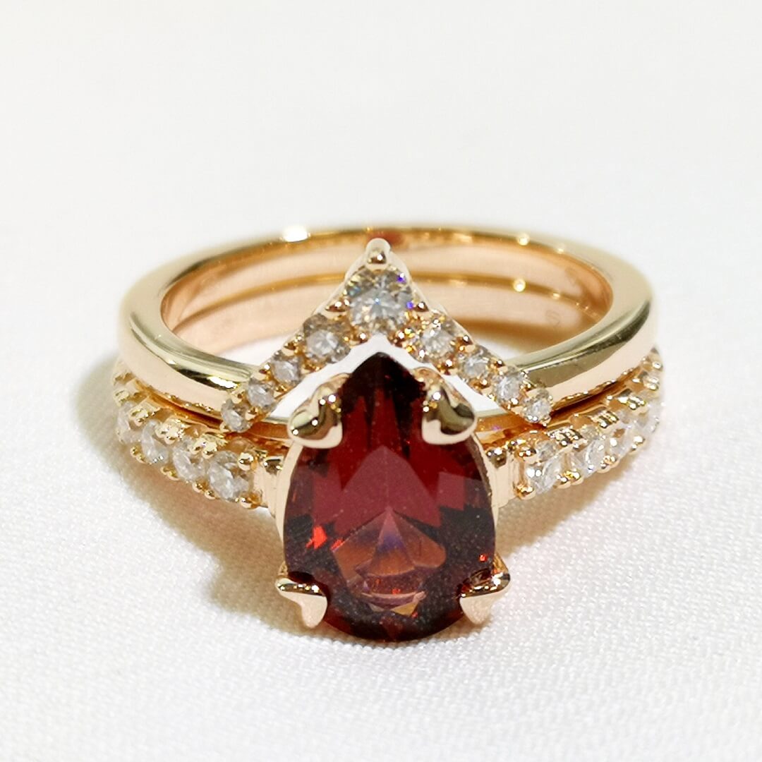 Garnet & Moissanites 14K Rose Gold Vermeil Ring Bundle - SOPHYGEMS