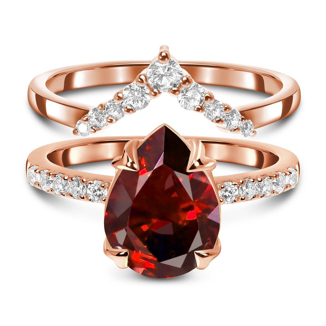 Garnet & Moissanites 14K Rose Gold Vermeil Ring Bundle - SOPHYGEMS