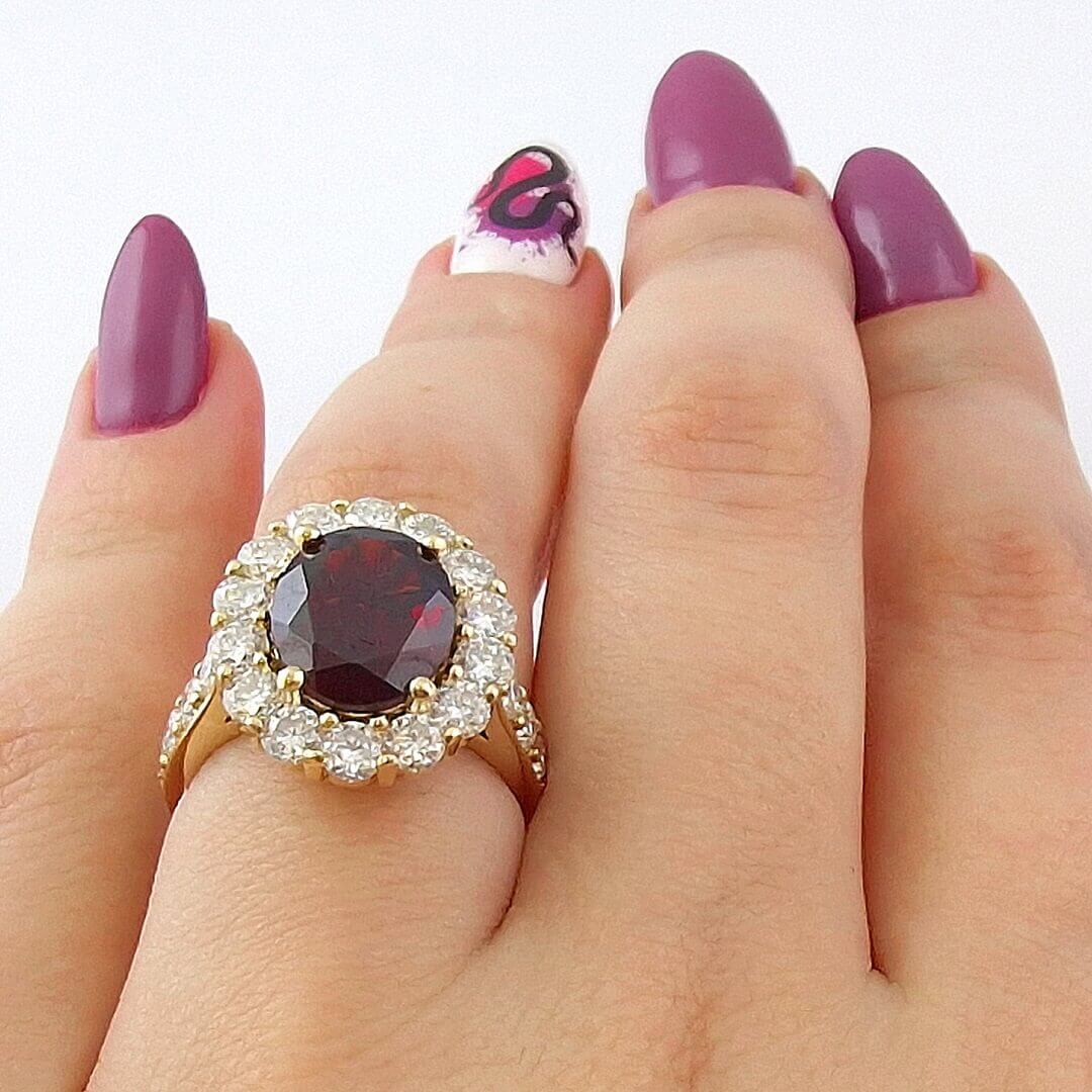 Garnet Moissanites 14K Yellow Gold Ring - SOPHYGEMS