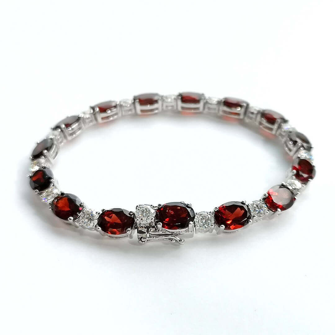 Garnet Oval & Moissanite 925 Silver Tennis Bracelet - SOPHYGEMS