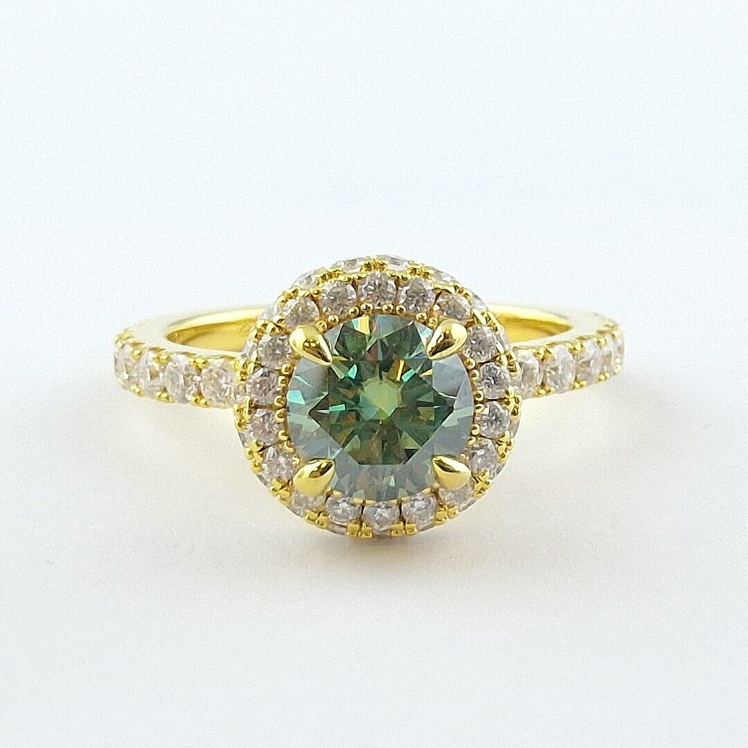 Green and Moissanite 14K Yellow Gold Vermeil Ring - SOPHYGEMS