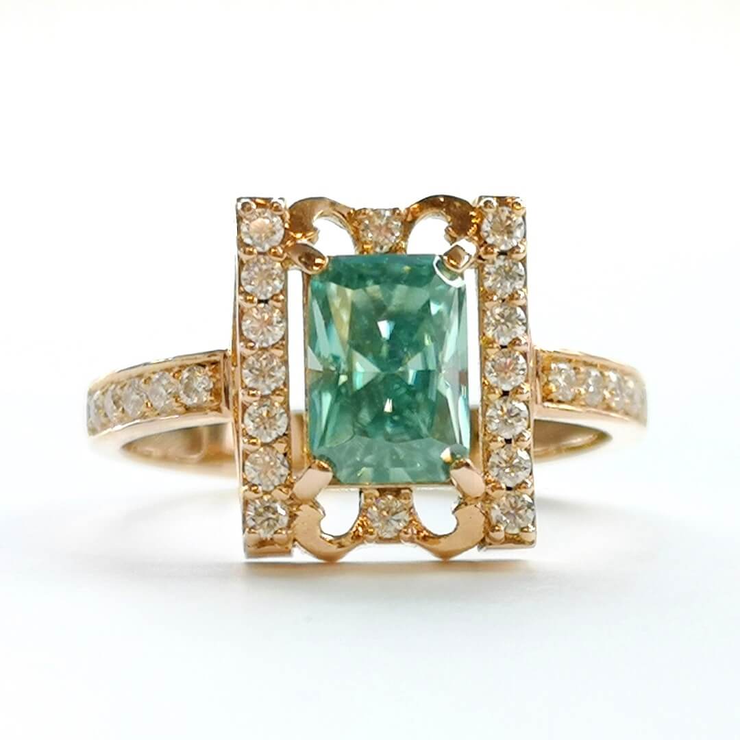 Green Moissanite 1.2ct Radiant Gold Ring - SOPHYGEMS