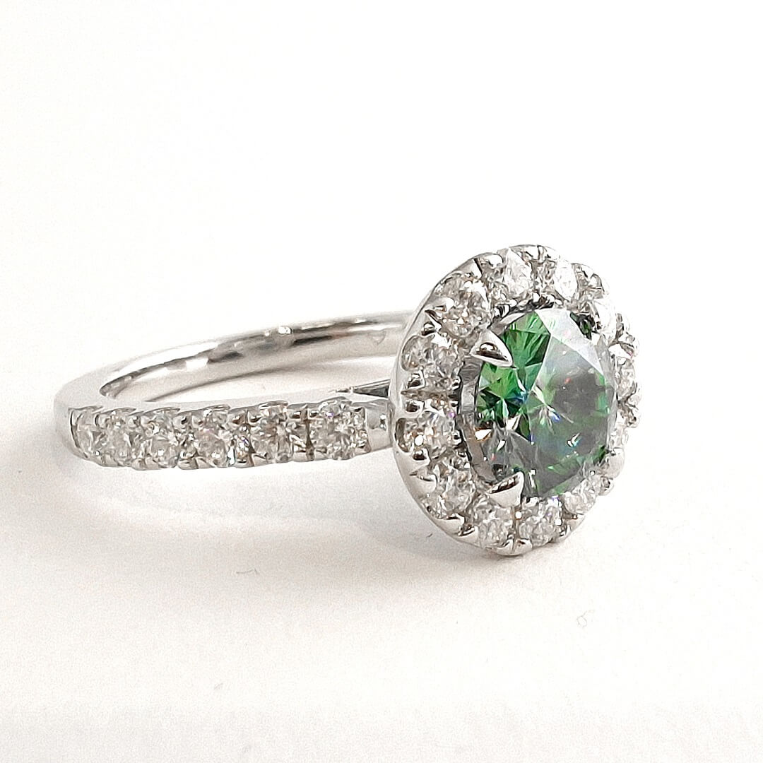 Green Moissanite Ring Platinum Plated Sterling Silver - SOPHYGEMS